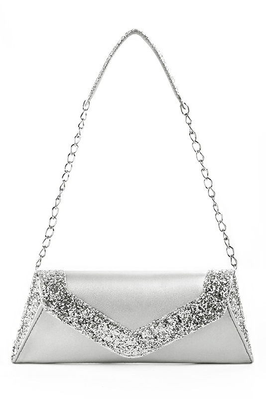 Light silver women's dress clutch, for weddings, ceremonies, cocktails and parties. Top view - Florence KOOIJMAN